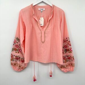HL Affair New York Top Shirt Small Pink Embroidered Balloon‎ Sleeves New Blouse